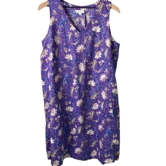 J.Jill Linen Floral Sleeveless A-Line dress Light Pansy Whimsical Jacobean - Picture 5 of 5